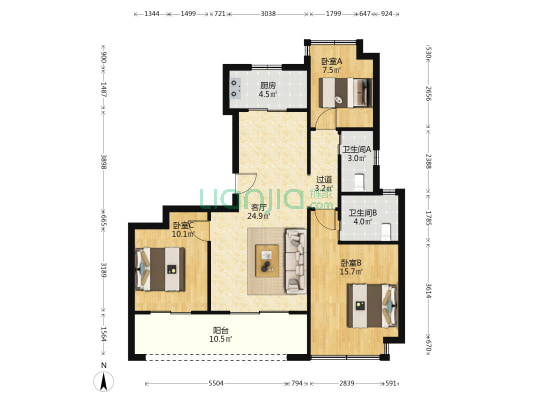 珑润华府 3室1厅2卫 110平方