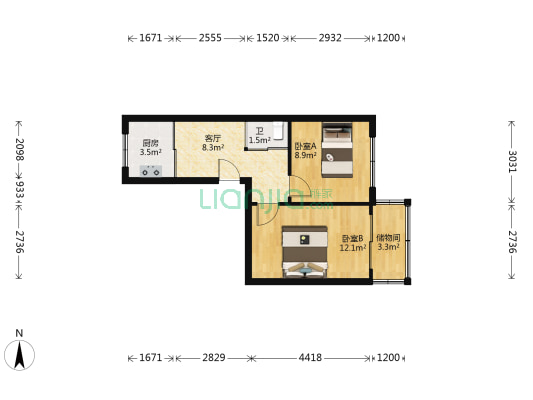 3504宿舍 2室1厅1卫 53平方
