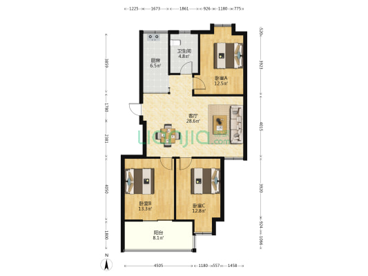 丽江名庭 3室1厅1卫 109平方