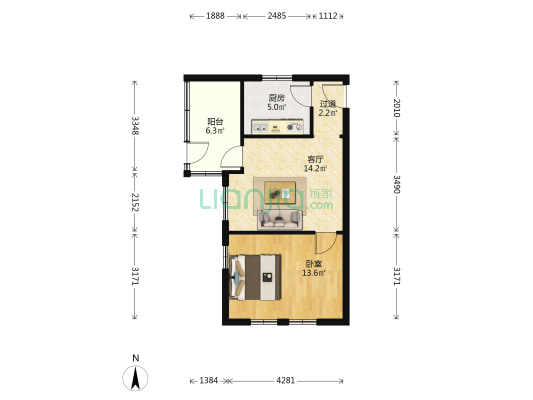 自来水宿舍 1室1厅0卫 54平方