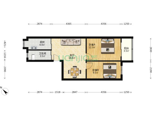 和燕路305号 2室1厅1卫 63平方