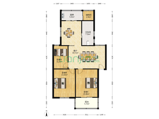 富康花园 3室1厅1卫 108平方