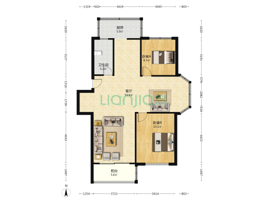 丰和丽都花苑 2室1厅1卫 115平方
