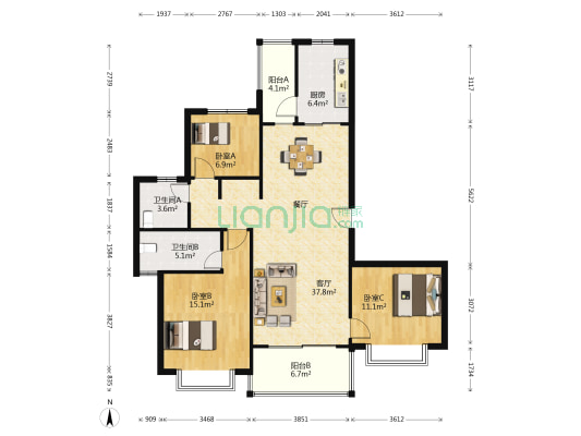 恒大悦龙花园 3室1厅2卫 141平方