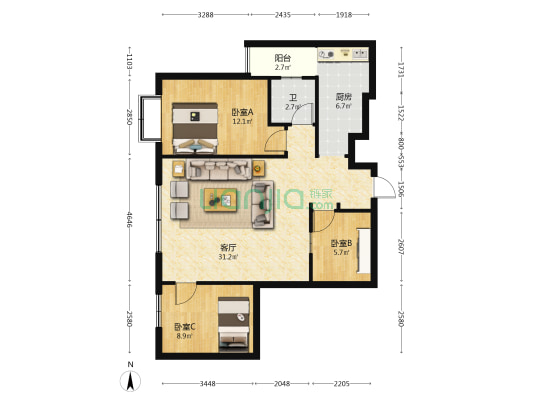 莲湖苑 3室1厅1卫 95平方