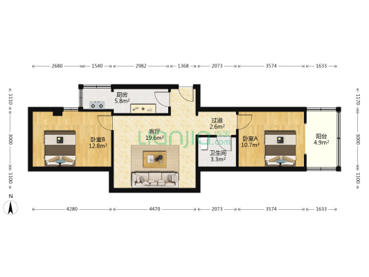 东方大酒店二号家属院 2室1厅1卫 75平方