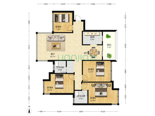 建政路3-2号南宁市财政局宿舍 4室1厅3卫 113平方