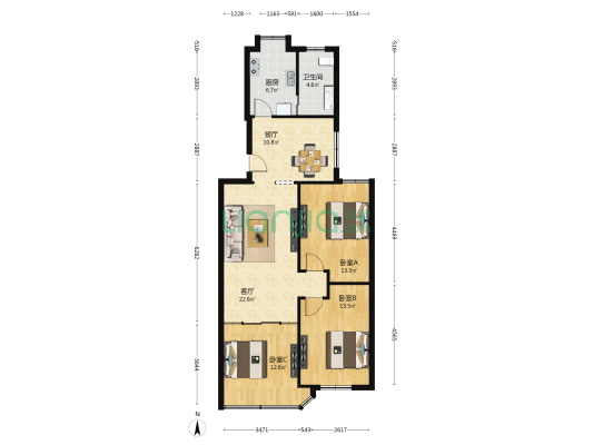 新建县供电局宿舍 3室2厅1卫 99平方