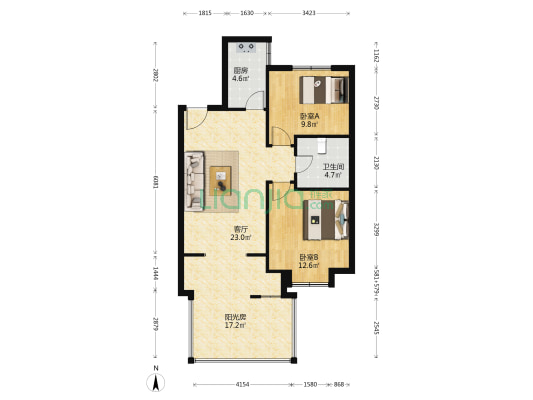 未来城D区 2室1厅1卫 88平方