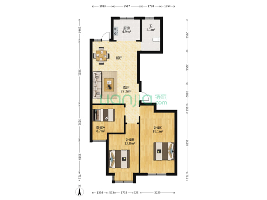 东園公馆 3室1厅1卫 118平方