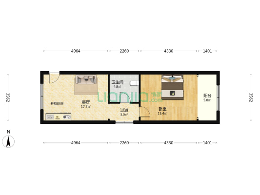永安大厦 1室1厅1卫 64平方