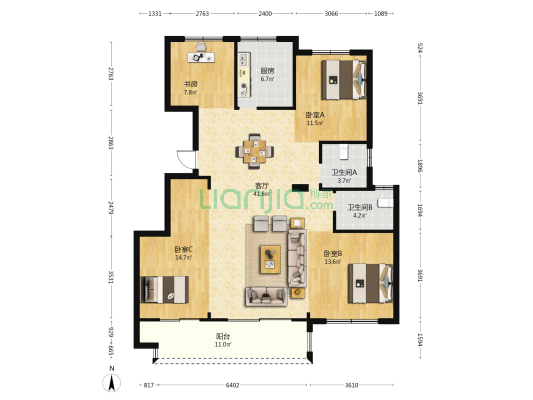 锦文佳苑 4室1厅2卫 142平方