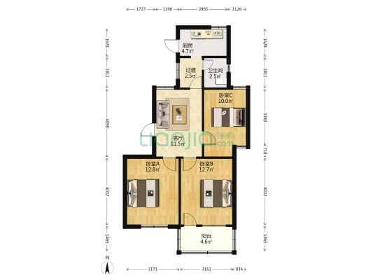 418大院 3室1厅1卫 76平方