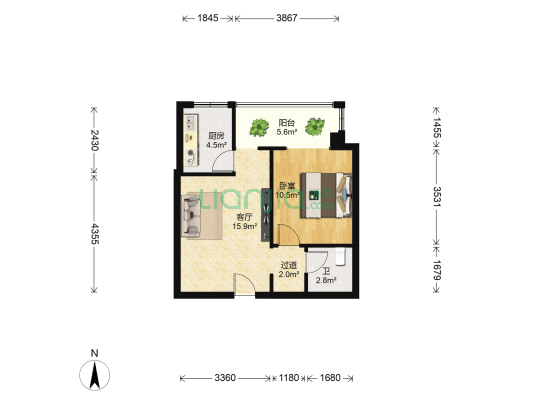 紫落澜庭 1室1厅1卫 58平方