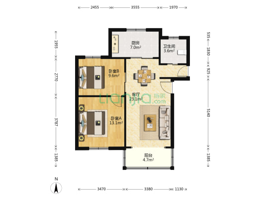 百欣苑 2室1厅1卫 75平方