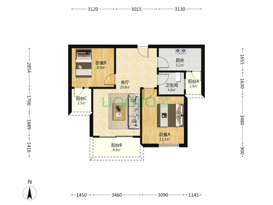 水语华庭二期 2室1厅1卫 73平方