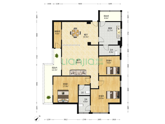 桂园大街 3室2厅3卫 131平方