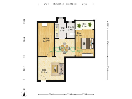 毛家园 1室1厅1卫 64平方