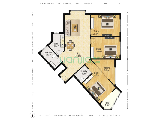 金阳大厦 3室1厅2卫 139平方