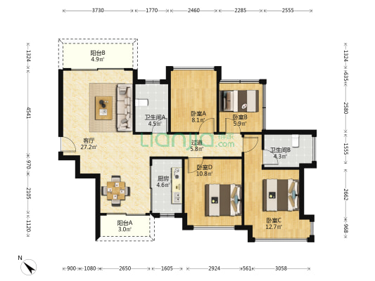 汇智百盛 4室1厅2卫 108平方