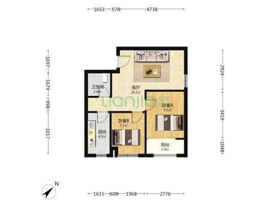 长江悦 2室1厅1卫 74平方