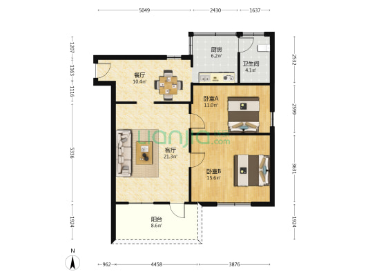 东发大街 2室2厅1卫 87平方