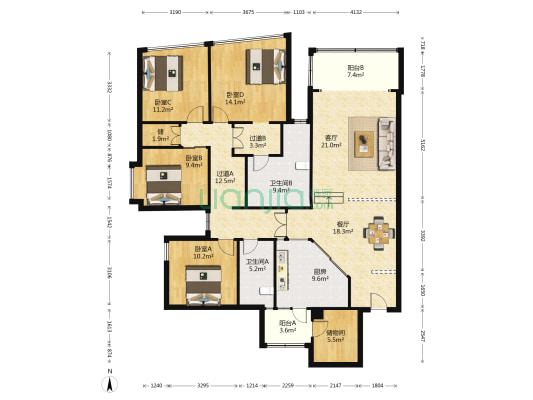 康河郦景一期 4室2厅2卫 178平方