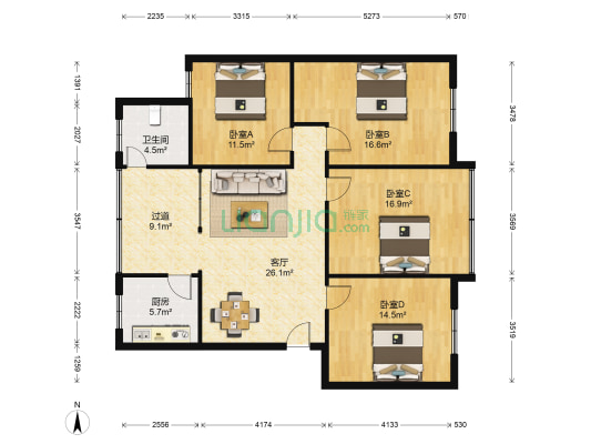 建设中路628号 4室1厅1卫 126平方