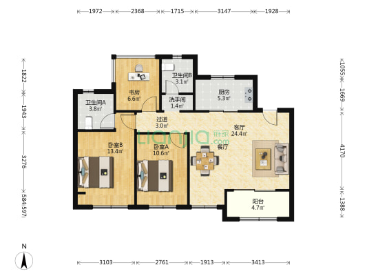 首开棠前如苑 3室1厅3卫 99平方