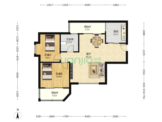 高教花园 2室1厅1卫 82平方