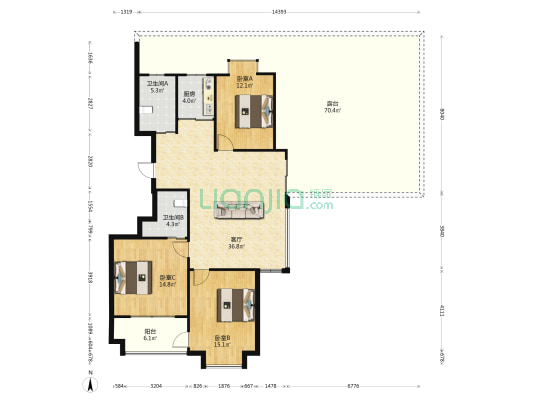 人和景园 3室1厅2卫 127平方