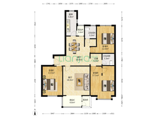 新塘桥生活广场 3室2厅2卫 151平方