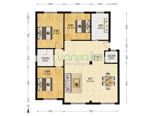 金马新苑 3室1厅2卫 130平方