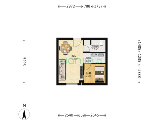 天山世界之门 1室1厅1卫 48平方