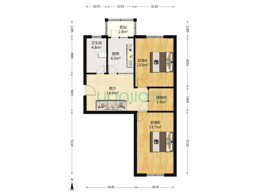 好为尔家属院 2室1厅1卫 74平方