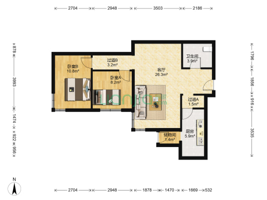 烟树园 2室1厅1卫 84平方