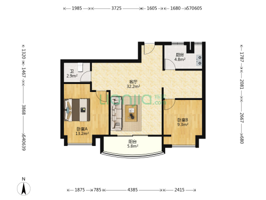 御珑湾 2室1厅1卫 89平方