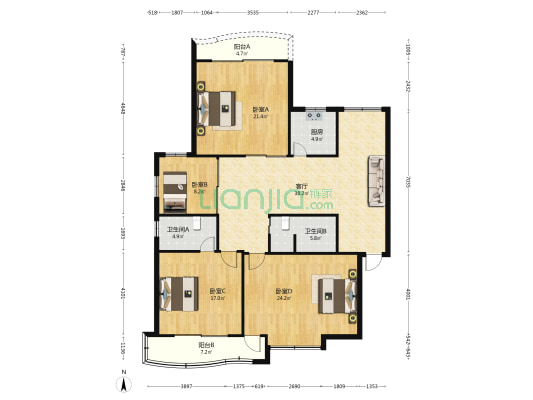 瑞景大厦 4室1厅2卫 165平方
