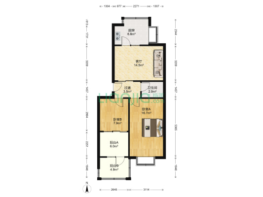 苑东街8号 2室1厅1卫 71平方