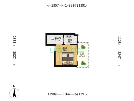 志洪嘉园 1室0厅1卫 27平方