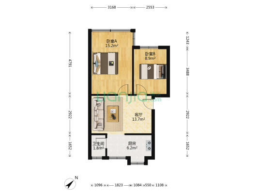 崇信路三巷1号 2室1厅1卫 53平方