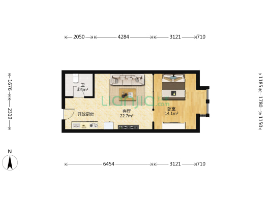 紫金城 1室1厅1卫 60平方