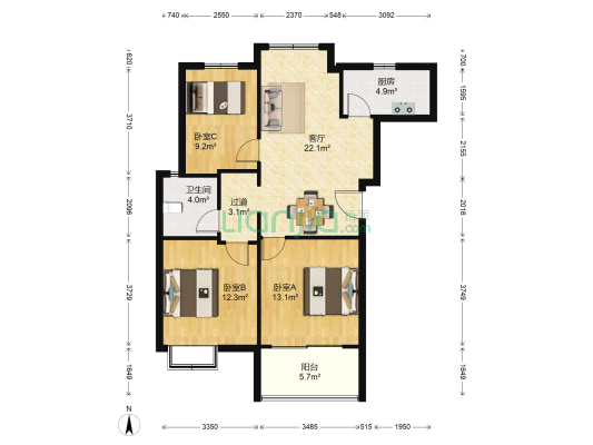 九龙家苑一期 3室1厅1卫 96平方