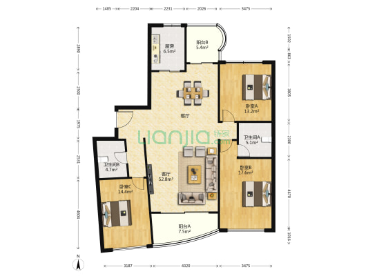 世纪城忆春苑 3室1厅2卫 150平方