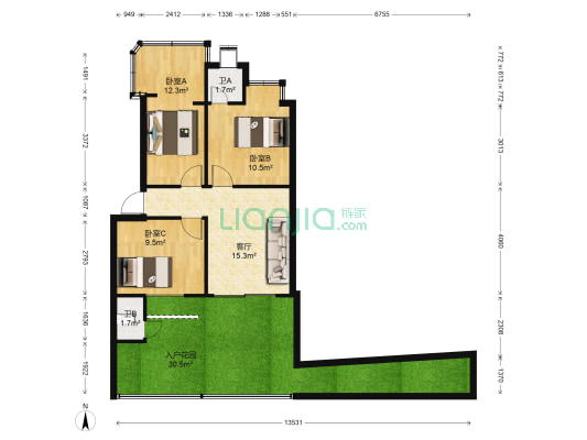 市政二办区 3室1厅2卫 68平方