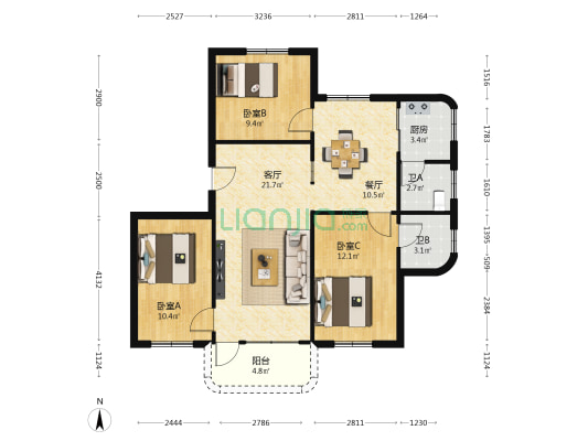 茵荔小区 3室2厅2卫 98平方