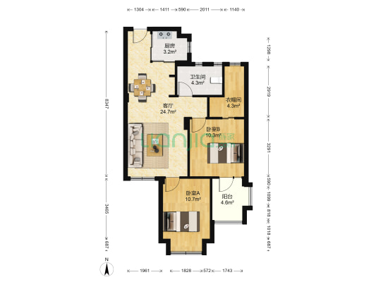 顺发堤香名苑 2室1厅1卫 77平方