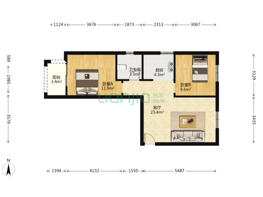 锦绣汉江六区 2室1厅1卫 84平方
