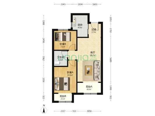 博屿海（博风园） 2室1厅1卫 76平方