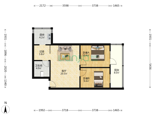 古迹岭东银家属院 2室1厅1卫 70平方